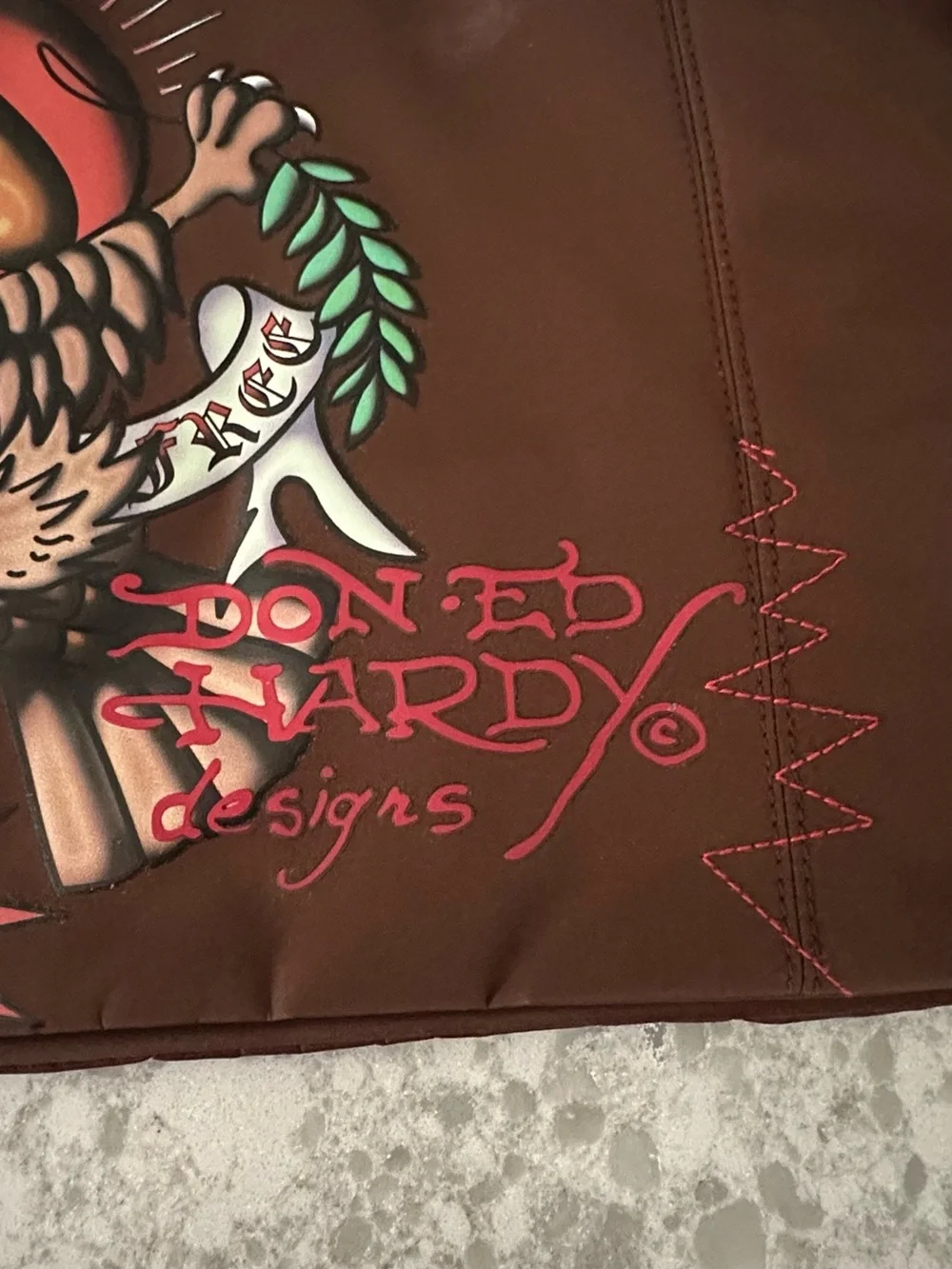 Ed Hardy Brown Duffel Bag with Colorful Eagle Graphic